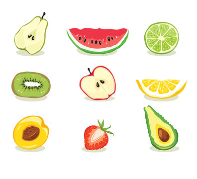 Fruit slices /  Collection vector illustrations, clip art -- fruits and berries