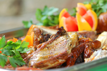 Catering tray with various meats