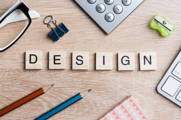 Business and marketing conceptual word spelled with game wooden blocks