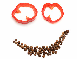 happy smiley fresh vegetable, allspice, sweet pepper, isolated on white