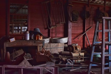 The red wooden vintage garage