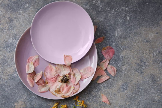 Dried Petals On Pink Plates