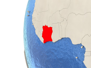 Ivory Coast on 3D globe