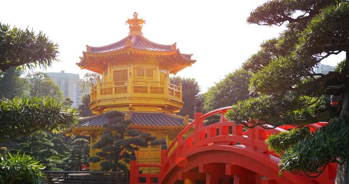 Golden Pagoda and Ornate Bridge at Chi Lin Nunnery