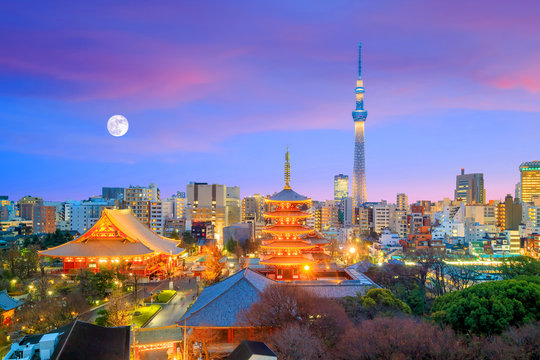 Fototapeta View of Tokyo skyline at twilight