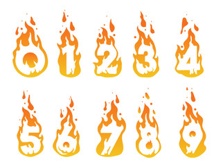 Illustration of burning numbers in a fire from number 1 to number 10