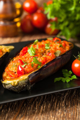 Stuffed aubergine.