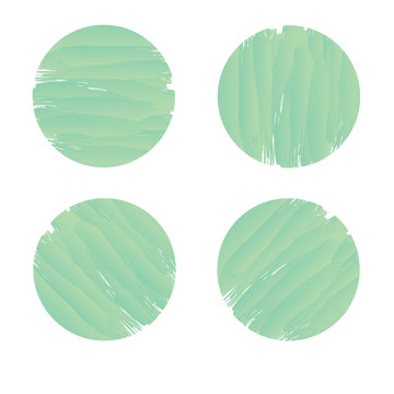 set of circle banner in green brush paint style.
