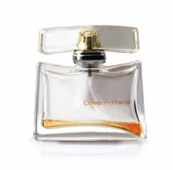 Bottle of perfume on a white background.