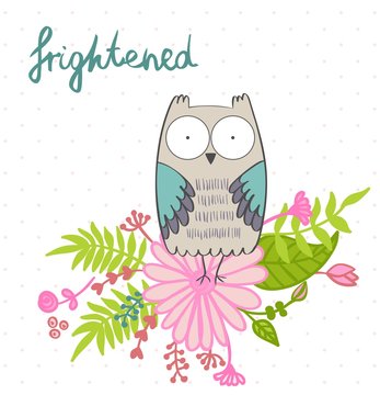 vector illustration of a cartoon owl. Fright
