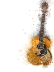 Naklejka premium Abstract Guitarist in the foreground. Close up, Watercolor paint