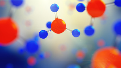 3d illustration of molecule model. Science background with molecules and atoms.
