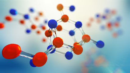 3d illustration of molecule model. Science background with molecules and atoms.