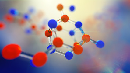 3d illustration of molecule model. Science background with molecules and atoms.