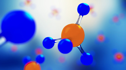 3d illustration of molecule model. Science background with molecules and atoms.