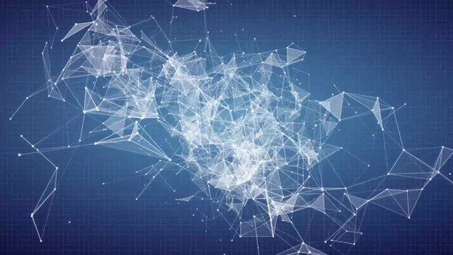 Animation with brain, human head and neural network on the blue background