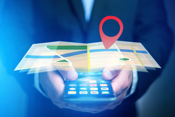 Concept of finding a place on an online map - Technology concept