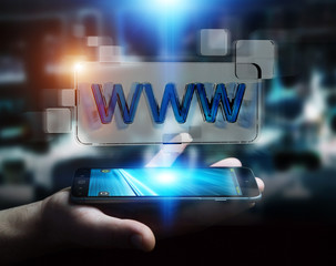 Businessman surfing on internet using tactile web address bar 3D rendering