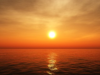 Fototapeta premium Beautiful sea sunset, light above the ocean, sunrise at the sea, 