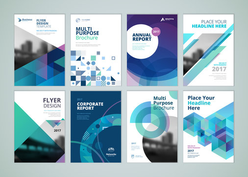 Brochure, annual report, flyer design templates in A4 size. Set of vector illustrations for business presentation, business paper, corporate document cover and layout template designs.