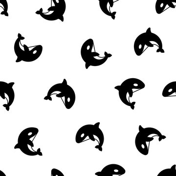 Seamless pattern with killer whales.