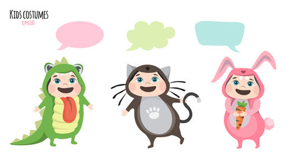 Children in costumes communicate