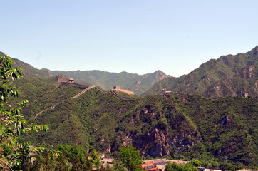The Great Wall of China and mountains