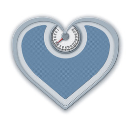 3D illustration isolated light blue weight scale in the form of heart