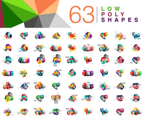 Mega collection of 63 triangle low poly design templates isolated on white