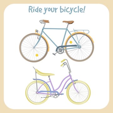 Bicycles colorful vector illustrations