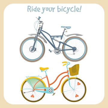 Bicycles colorful vector illustrations