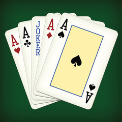 Five of a Kind - Aces and Joker - playing cards vector illustration