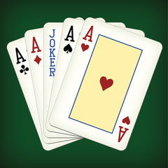 Five of a Kind - Aces and Joker - playing cards vector illustration