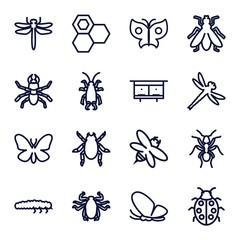 Set of 16 insect outline icons