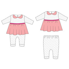 Baby clothes set, baby girl outfit, vector illustration