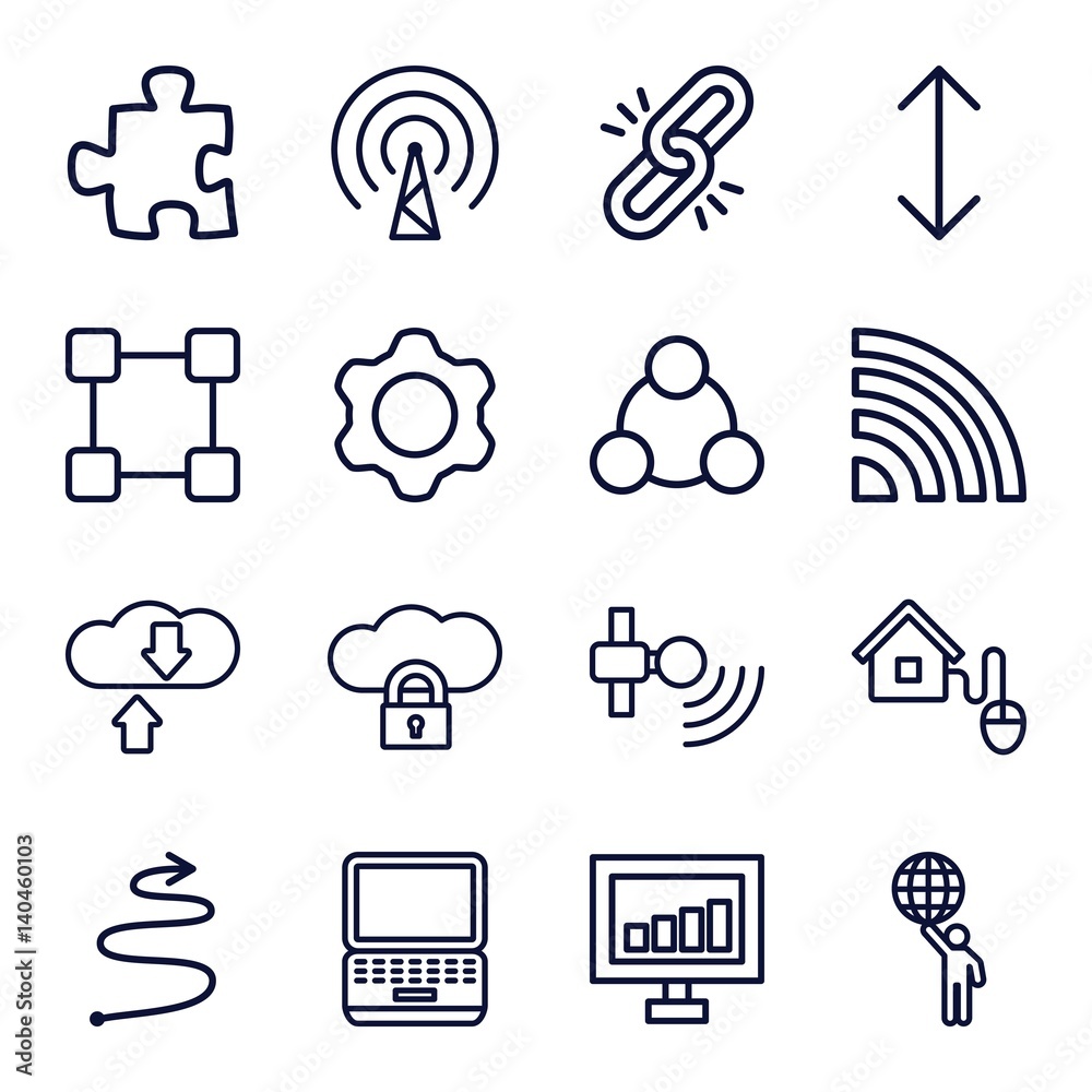 Poster set of 16 connection outline icons