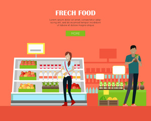 Fresh Food Store Concept Banner in Flat Design. 