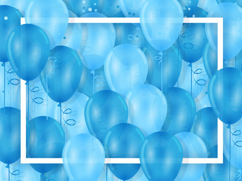 BLANK CARD WITH FRAME AND BLUE BALLOONS