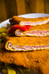 Delicious typical breaded and filled veal meat - Asturian cachopo