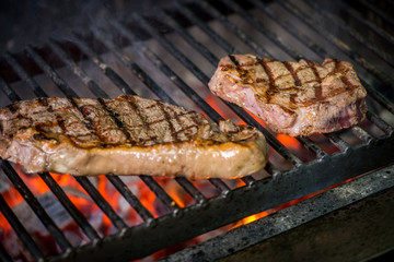 CLOSE UP FOOD: Steak is grilled
