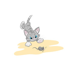 Obraz na płótnie Canvas Illustration cute kitten play with mouse