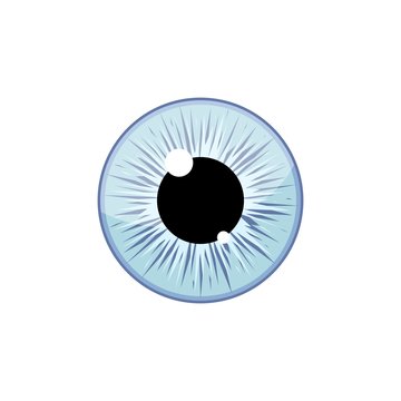 Human light blue eyeball iris pupil isolated on white background. Eye