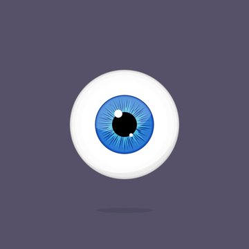 Human blue eye isolated on dark background. Eyeball iris pupil