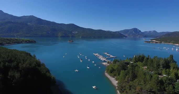 Aerial beautiful lake serre pon&ccedil;on alps mountains 