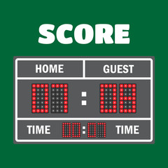 Sport illustration scoreboard. Score game display, digital time information result
