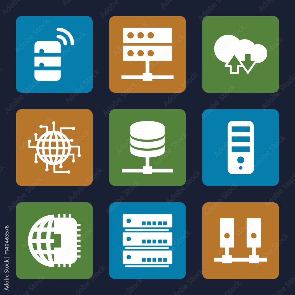 Poster set of 9 server filled icons