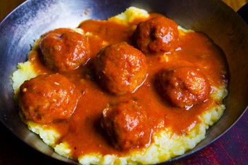 Tasty meatballs saucepan