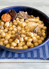 Madrid stew, typical Spanish dish with chickpeas, vegetables and meat.