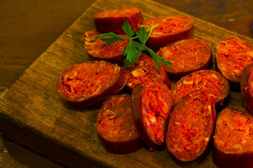 Spanish cured chorizo tapa