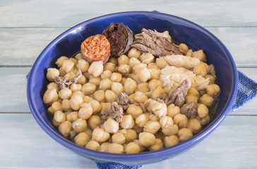 Madrid stew, typical Spanish dish with chickpeas, vegetables and meat.